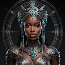 black african princess, cosmic, symmetric, highly detailed, concept art, intricate, sharp focus, illustration, alexandros pyromallis, bouguereau, rutkowski, artgerm, alphonse mucha