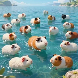 hyper realistic cute guinea pigs everywhere are swimming under vast sea, by simon stalenhag, frank frazetta, greg rutkowski, beeple, yoko taro, christian macnevin, wlop and krenz cushart, epic fantasy character art, volumetric outdoor lighting, midday, high fantasy, cgsociety, cheerful colours, full length, exquisite detail, post - processing, masterpiece, cinematic, 4 k, 8 k