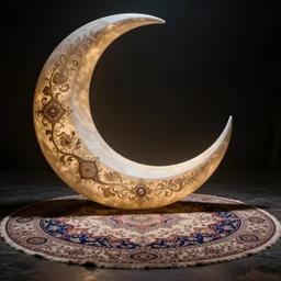 giant crescent, magic fluffy persian carpet dimension, by greg rutkowski and gaston bussiere, dim lighting, beautiful volumetric - lighting - style atmosphere, surreal atmosphere, intricate, detailed, photorealistic imagery, trending artstation