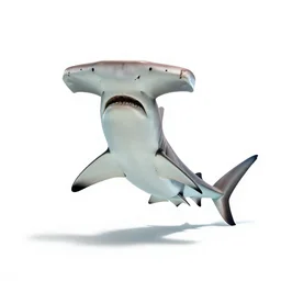white hammerhead shark, studio photography, full body, isolated on a pure white background, centered, entire subject in frame, sharp focus, soft studio lighting