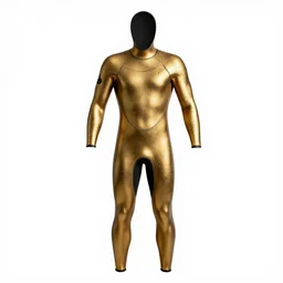 gilded wetsuit, high detail macro photography, isolated on a pure white background, centered, entire object in frame, sharp focus, soft studio lighting