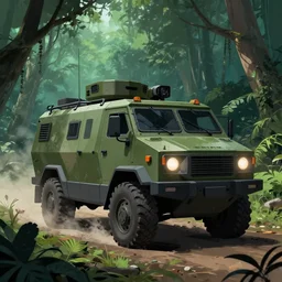 an armored vehicle driving through the jungle, dramatic lighting, illustration by Greg rutkowski, yoji shinkawa, 4k, digital art, concept art, trending on artstation