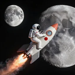 a brain riding a rocketship heading towards the moon