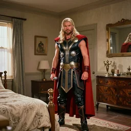 the image is a lost hollywood film still 1 9 7 0 s photograph of the norse god thor's bedroom. vibrant cinematography, anamorphic lenses, crisp, detailed image in 4 k resolution.
