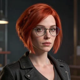 an insanely detailed portrait of a beautiful woman inventor that looks like amandla stenberg with short red hair, wearing glasses in the style of peter mohrbacher, artgerm, dramatic lighting and composition, octane render, trending on artstation, concept art