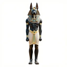 anubis egyptian god, photorealistic portrait photography, full body, standing, isolated on a pure white background, centered, whole figure in frame, sharp focus, studio lighting