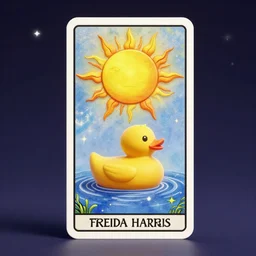 the sun tarot card by freida harris, 1 9 5 0 s rubber duck floating on astral plane, 3 d render unreal engine