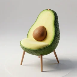 a chair that looks like an avocado sitting on top of a white table, a 3 d render by susan weil, behance, ecological art, behance hd, rendered in cinema 4 d, made of soft fabric