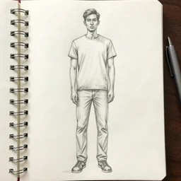 notebook full body pencil drawing of a man, full body