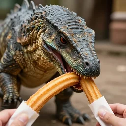 photograph of a rancor eating a churro
