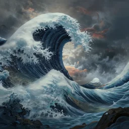 beautiful digital fantasy illustration of a a giant wave in the sky, apocalypse art!!!!, apocalypse landscape!!!!!, cosmic horror!!!, a detailed matte painting by Dan Luvisi, cgsociety, fantasy art, highly detailed, soft lighting, rendered in octane, masterpiece, very very very aesthetic