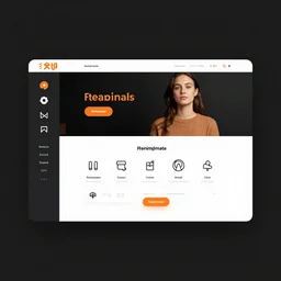 modern UI/UX icons for an artistic website, black and orange colour palette, layout design, template sheet