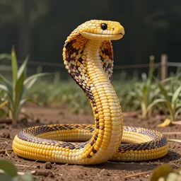 A giant cobra snake on a farm. The snake is made out of corn., highly detailed, high contrast, beautiful lighting, award winning , trending on art station, 8k, photorealistic, unreal engine 5