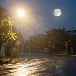 sunny morning, rainy afternoon and a full moon night all at one image