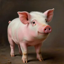 adorable little pink pig with pearl earrings and classic clothes, high definition, accurate focus, oil painting, digital, artistic, by mauritshuis