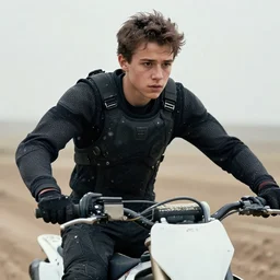 cinestill 5 0 d candid photographic portrait by steven spielberg of a mixed teen wearing rugged black mesh techwear on a dirtbike through a desolate plain, extreme closeup, modern cyberpunk moody emotional cinematic, snow storm, 8 k, hd, high resolution, 3 5 mm, f / 3 2, ultra realistic faces, ex machina