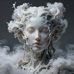 epic beautiful intricate and detailed concept art. female face liquid fluid carbon god. sculpture. noveau clouds