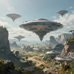 a beautiful alien landscape with futuristic space station, trending on artstation