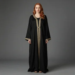A full body portrait of Emma Stone wearing Black Arabian khaleeji abaya Abaya, high quality, fully detailed, 4k