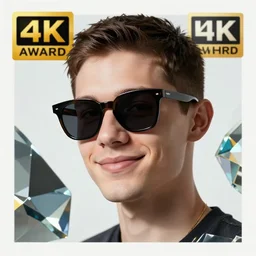 Rule of thirds. Badass. Cool. Neat. Wearing stylish sunglasses. Charming smirk. In the style of faceted glass geometric abstract art. 4k. HDR. Award-winning. Raytracing. Global illumination. Ambient occlusion. Blue color scheme. Octane render of a cool abstract geometric head forum avatar character. Futuristic. badass. interesting. intriguing. stylish.