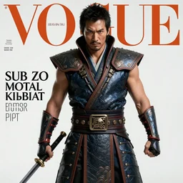 sub zero mortal kombat. pose. studio photo. vogue magazine cover with text. highly detailed