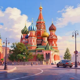 disney style painting moscow street view panoramic exaggerated funny by pixar concept art