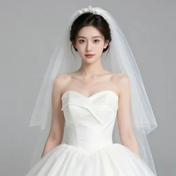 an early 0 0's digital portrait of a beautiful girl detailed features wearing a wedding dress with a puffy skirt utility - chic trend. lots of zippers, pockets, synthetic materials, jumpsuits. by balenciaga and issey miyake by ichiro tanida and mitsuo katsui