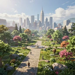 a unreal engine scene, concept art, hyperrealistic, trending on artstation, high quality, highly detailed, breathtaking landscape, path traced, city, park, soft lighting, soft colors, digital art, serene landscape, 8 k hdr, octane render, unreal engine 5, hdr fanart arstation by ian pesty and alena aenami artworks in 4 k