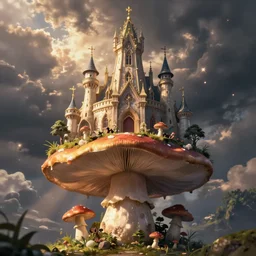a fantasy kingdom on top of a giant mushroom, digital art, trending on art station, dynamic lighting, realism
