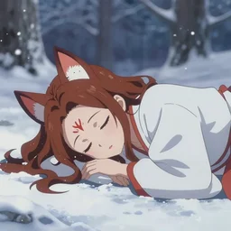 anime kitsune girl sleeping in snow den pixiv # 1 ranking depth focus, chromatic aberration, noise, soft lighting, srgb, 4 k, cinematic rembrant kuvshinov ross tran craig mullins leyendecker wlop guweiz