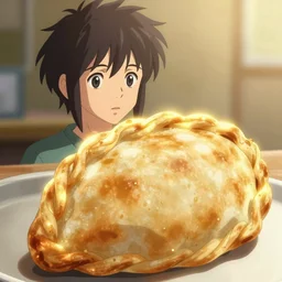 sakimi, makoto shinkai trending on artstation isolated close up food photography empanada, anime style, bright colors, rim light, expert light effects on figure, deep sharp focus, dramatic composition and effects unreal engine, octane, editorial awarded best composition