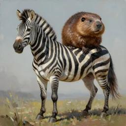 Rare mythical creature - horse, having zebra body and beaver head, so it is half zebra, half beaver, oil on canvas, fantasy, digital painting, concept art, smooth, sharp focus, illustration, artstation trending, octane render, unreal engine