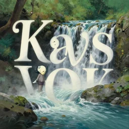 typography river waterfall, by kaws, studio ghibli by tim hildebrandt, michael whelan, background environment. sharpen. an intricate, elegant, highly detailed digital painting, concept art, smooth