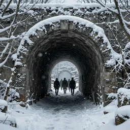 A Portal in a snowing tunnel, napoleonic era, digital art, highly detailed, trending on artstation, tense mood