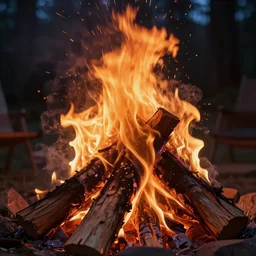 beautiful close up zoom up campfire in the woods at night, warmth, stylized, artgerm, artstation, hd, cgsociety, cgi, realistic, dramatic, cinematic, artistic, trending, detailed