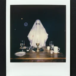 ghostly apparition, a 1 9 8 5 color polaroid of a seance at a table captures the image of a ghost, paranormal evidence, aged photo, orbs, backscatter, authentic
