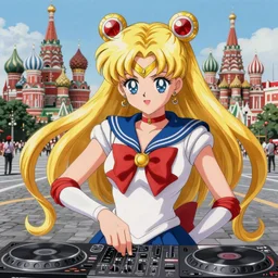 sailor jupiter play in dj remote, background ussr street in big moscow, anime art, unreal render, hyper detailed drawing, intricate, anime key visual, manga, digital painting, artstation, hard focus, symmetry, illustration, landscape