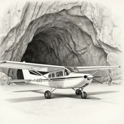 hyperrealist pencil sketch of a cessna airplane in a colossal cave by david malan and alphonse mucha, fantasy art, drawing, dynamic lighting, artstation, poster, volumetric lighting, very detailed faces, 4 k, award winning