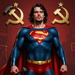 stalin as superman red son, socialist realism, sovietwave aesthetic, hammer and sickles, groundbreaking, award winning, breathtaking, superb, hyper realistic, detailed picture, intricate digital art, trending artstation, artgem, 8 k ultra high definition, unrea engine l 5, octane render, visual effects, volumetric lighting, rich moody colors, fan art, concept art
