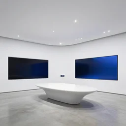 ( ( ( ( ( eames, saarinen inspired flagship samsung store interior, white walls. concrete floor. low ceilings with spots. curved furniture, large digital screens. display tables with phones and tablets, lush plants, large digital screens on the walls ) ) ) ) ) concept art, john berkey, beeple, wlop, makoto shinkai, artstation