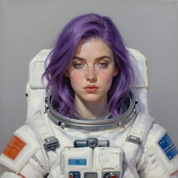 a portrait of a very beautiful woman in a spacesuit, Alexandria\'s genesis, chin-length purple hair, bored, illustration, soft lighting, soft details, painting oil on canvas by mark arian by artgerm, trending on artstation, 4k, 8k, HD