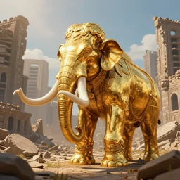 golden mammoth golden golden mammoth in a ruined city in a ruined city stylized artgerm artstation hd cgsociety cgi realistic dramatic cinematic artistic trending detailed