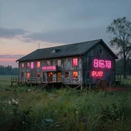 a beautiful photorealistic painting of boathouse city architecture urbex by renzo piano, magic realism retrowave at dawn darkacademia meadow neon signs landscape, archdaily, wallpaper, highly detailed, trending on artstation.