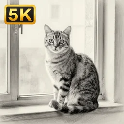 pencil drawing of a cute cat the cat sitting alone at the window, cinematic composition, 8 k, figure painting