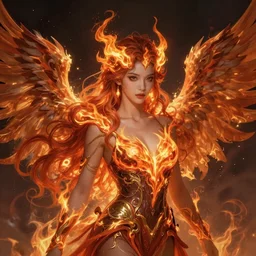 A portrait of an attractive young female fire angel, beautiful long fire hair, wearing tumultus flames, intricate, highly detailed, elegant, digital painting, trending on artstation –n 4