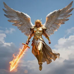 strong angel holding flaming sword in the sky - n 4