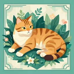 ( ( dither ) ), editorial illustration portrait of an isometric of noble wild cat resting foliage overgrowth, flowers, modern art deco, ( ( mads berg ) ), christopher balaskas, rich grainy texture, detailed, dynamic pose, matte print, risograph, wood block print, unreal engine, colorful, vibrant