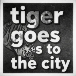 silent film title card for a film titled'tiger goes to the city ', black and white, grainy