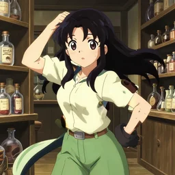 anime visual, portrait of a young female traveler in a alchemist's potion shop interior, cute face by yoh yoshinari, katsura masakazu, studio lighting, dynamic pose, dynamic perspective, strong silhouette, anime cels, ilya kuvshinov, crisp and sharp, rounded eyes