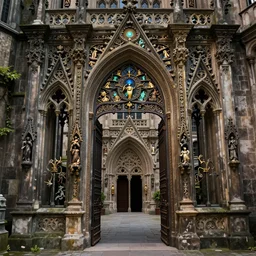 magical portal gate to another world in the middle of a gothic medieval placa, ultra wide shot, lush colors, in the style of greg rutkowski and hans zatzka, digital art, sharp focus, highly realistic, exquisite ornate metal gothic icon heavy patina, delicate, enchanting, otherworldly, ethereal, mythology, mystical